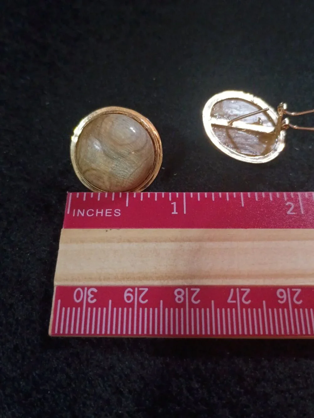 Vintage Solid 14K Yellow Gold Banded Agate Earthtone Statement Button Omega Back